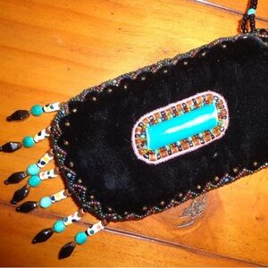 Pretty Bag Turquoise Pouch Crossbody Velvet Black Blue
